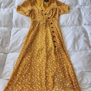 Yellow Floral Button-Down Dress